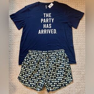 Large PJ Place Women's Sleep Set Shorts (NWOT) & T Shirt (NWT) Navy Blue Lemons